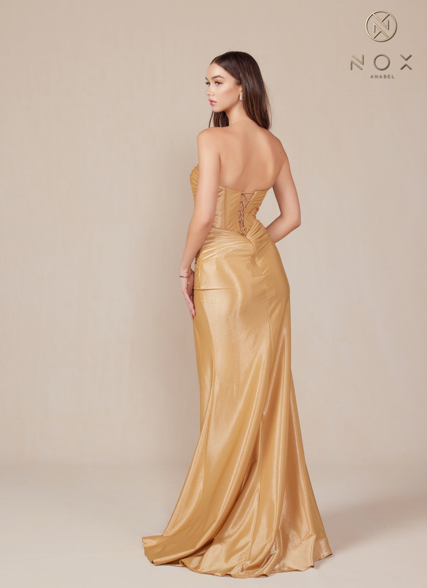 Prom Dresses Long Slit Fitted Prom Dress Gold