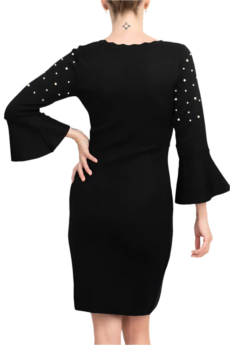 London Times T7214M Scoop Neck Short Jersey Cocktail Dress Bell Sleeve