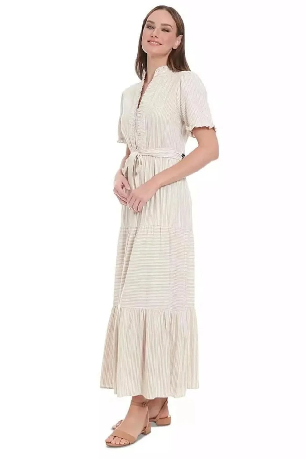 Stripe Tiered Maxi Dress London Times T7395M