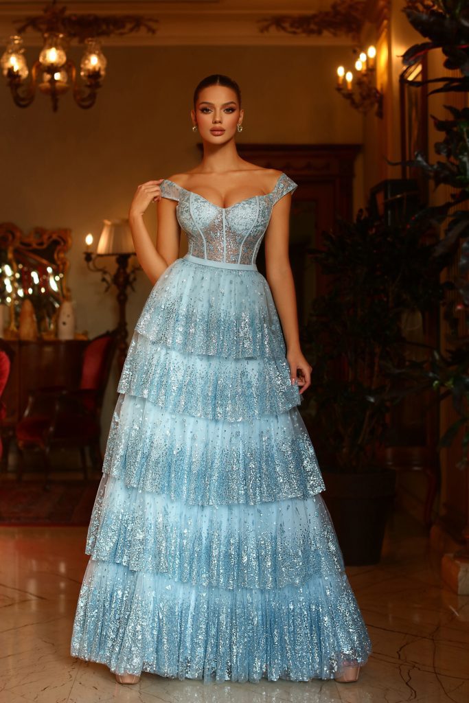Off-the-Shoulder Floor-Length Sequin Formal A-Line Gown Tina Holly TYTE206