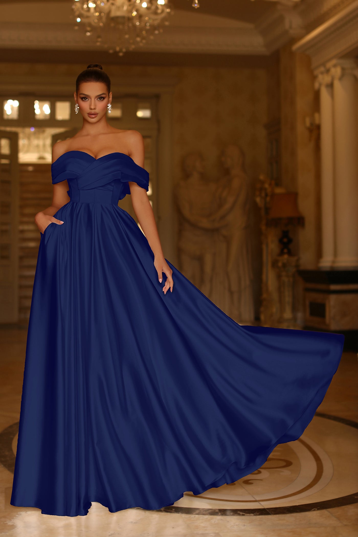 Prom Dresses A Line Long Pleated Formal Prom Dress Navy