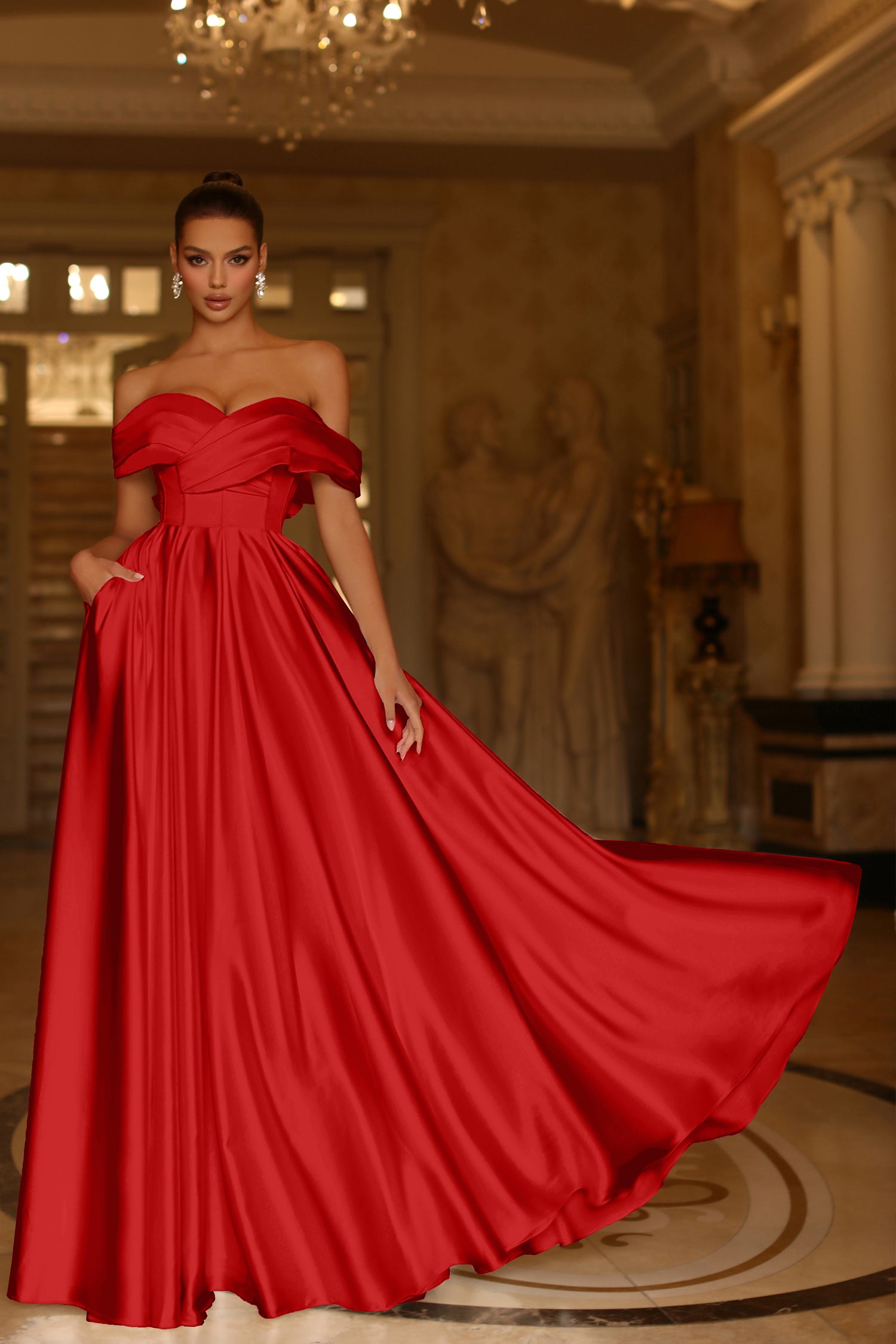 Prom Dresses A Line Long Pleated Formal Prom Dress Red