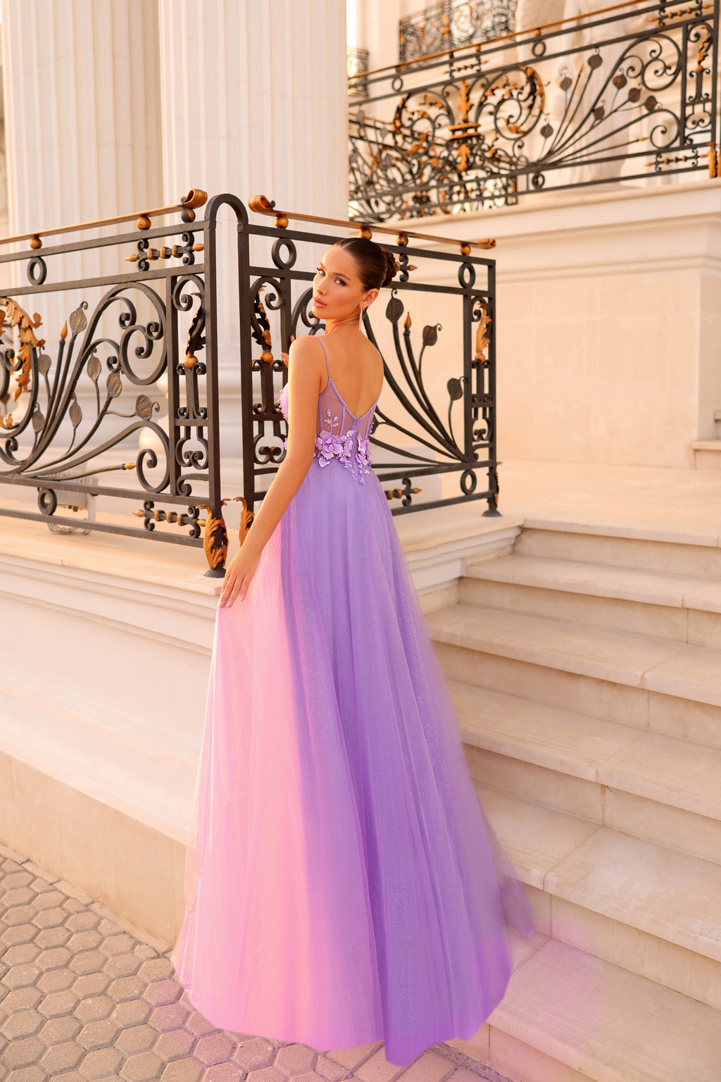 Prom Dresses Floral Long Glitter Formal Prom Dress Lilac