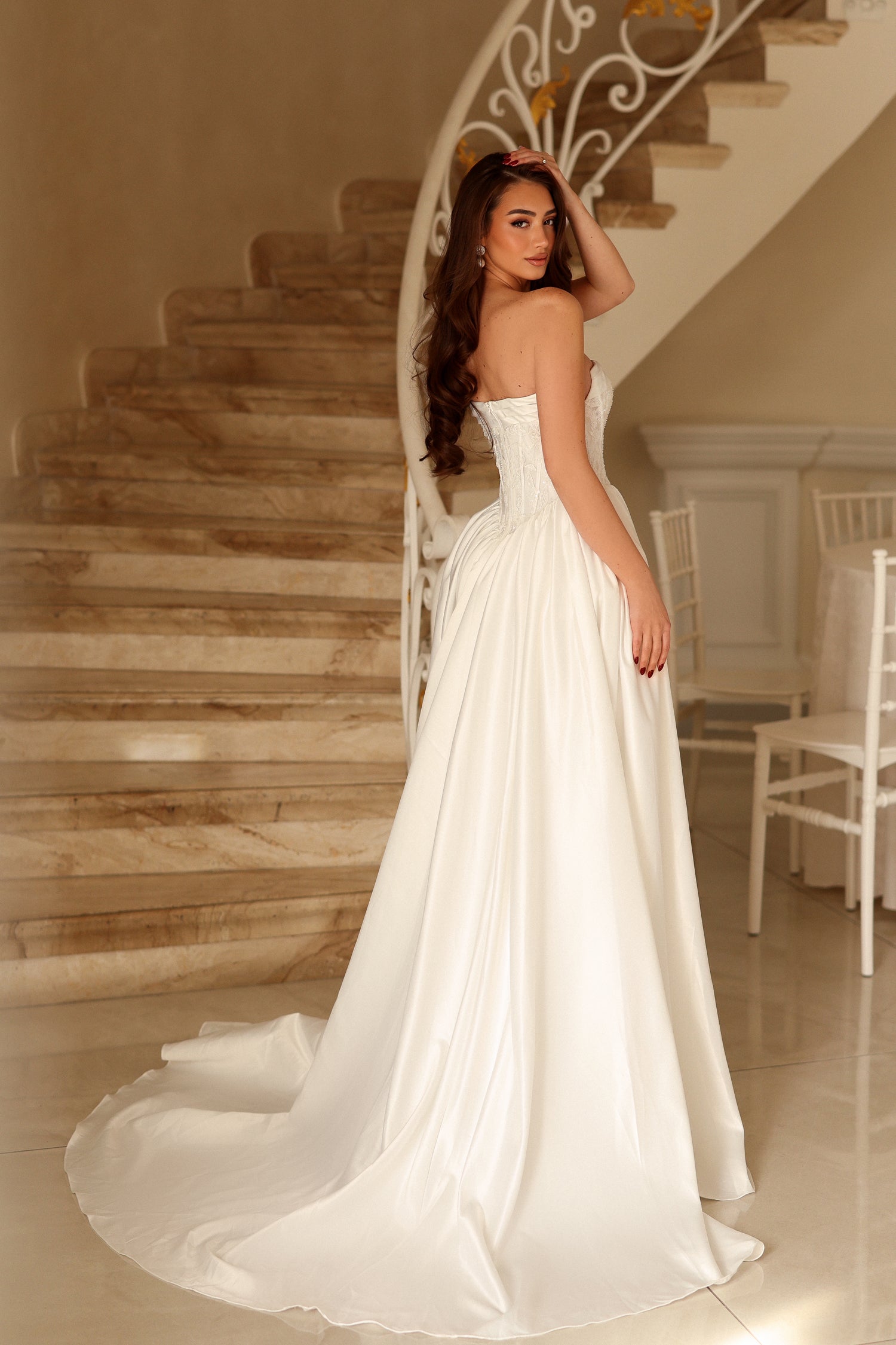 Strapless Straight Neck Floor-Length Satin Wedding Dress A-Line Tina Holly TE711