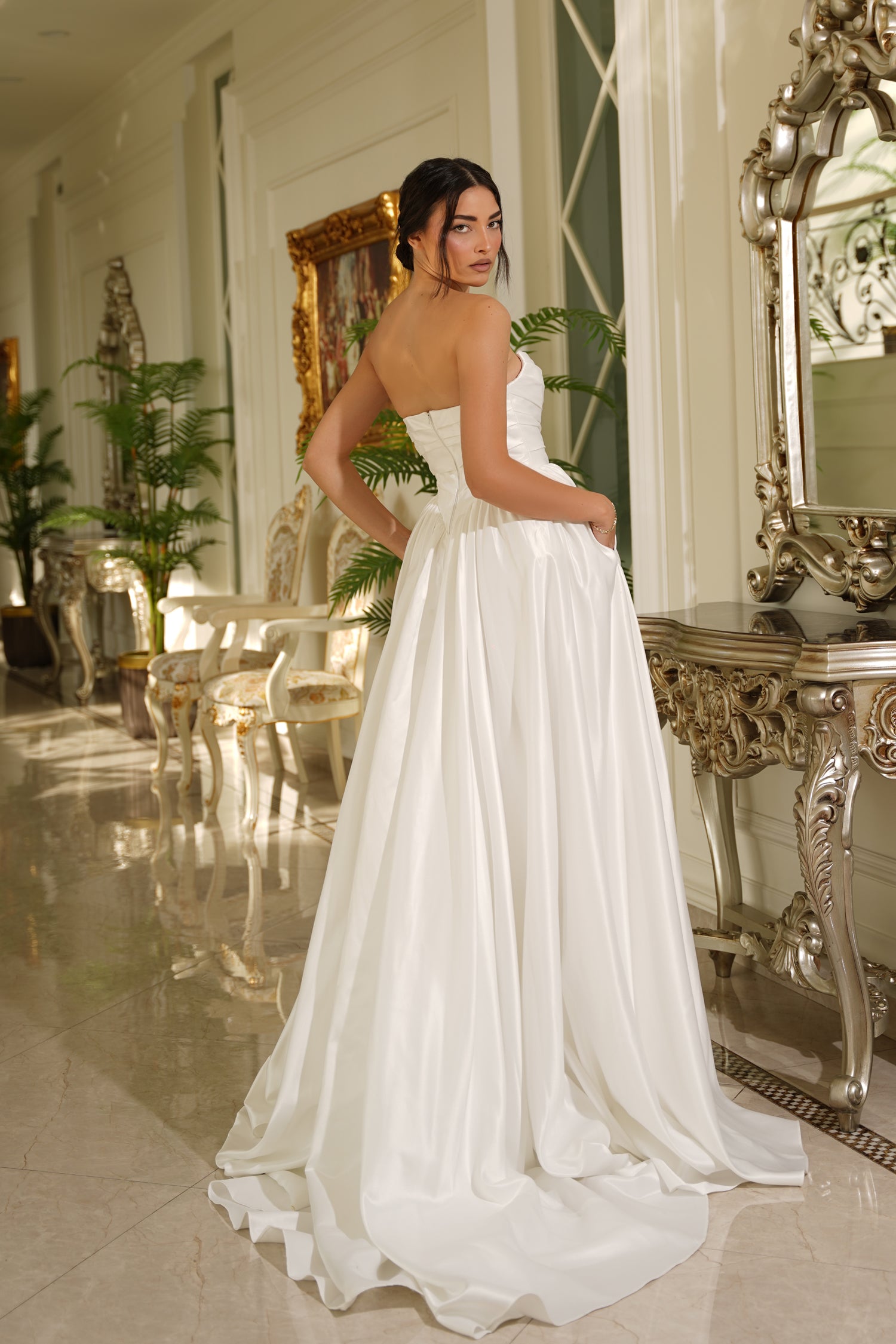 Wedding Dresses Long Bridal A Line Pleated Wedding Dress Tina Holly TE810 Off White