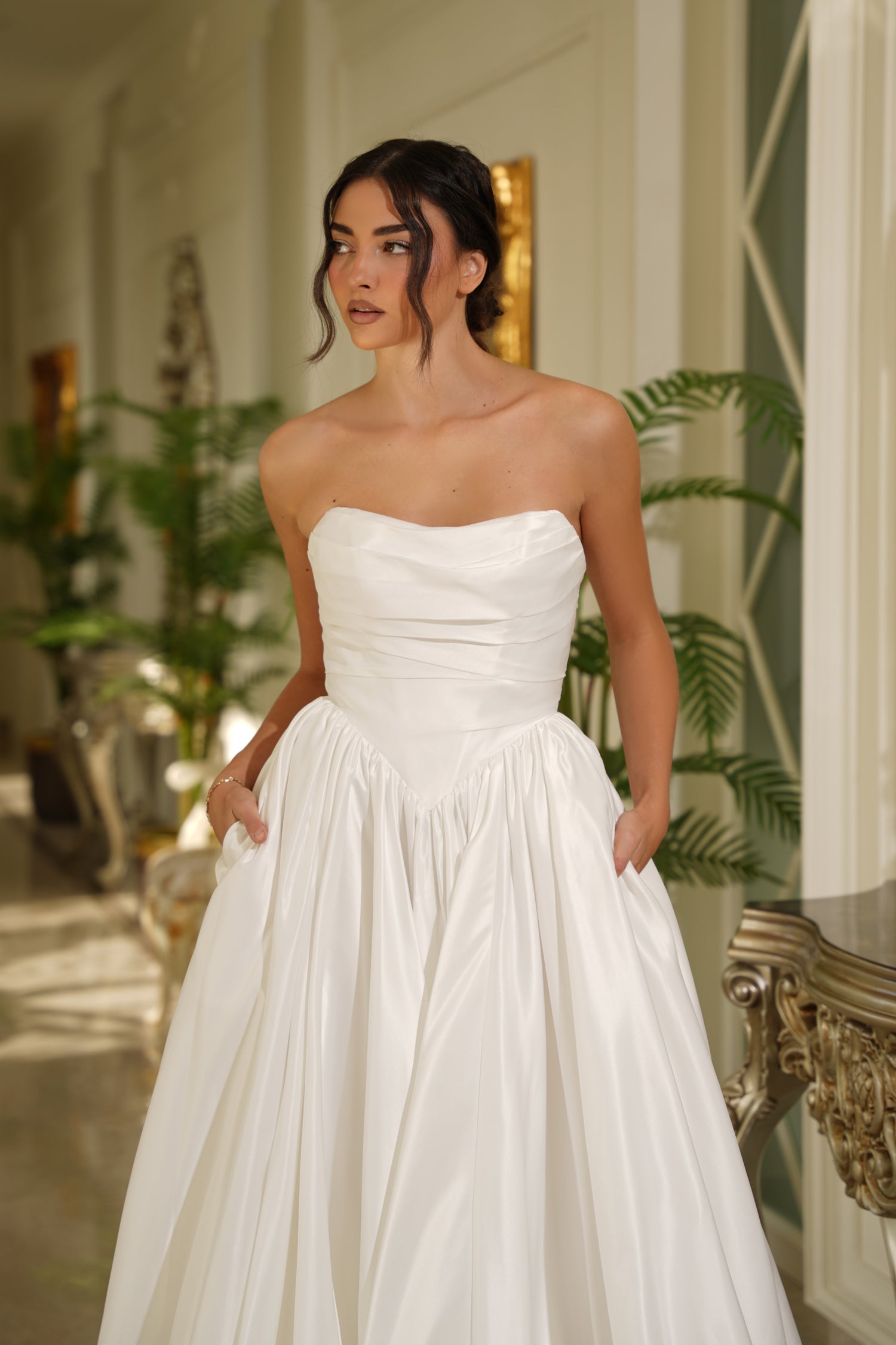 Wedding Dresses Long Bridal A Line Pleated Wedding Dress Tina Holly TE810 Off White