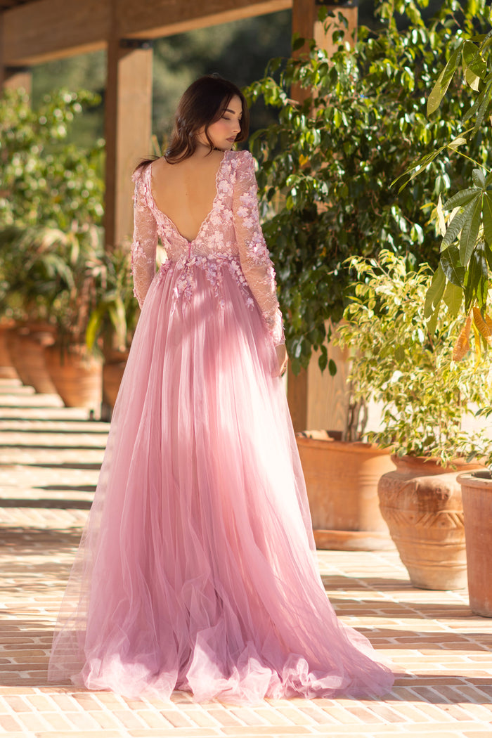 Formal Dresses Long Floral Lace Formal Evening Dress Pink