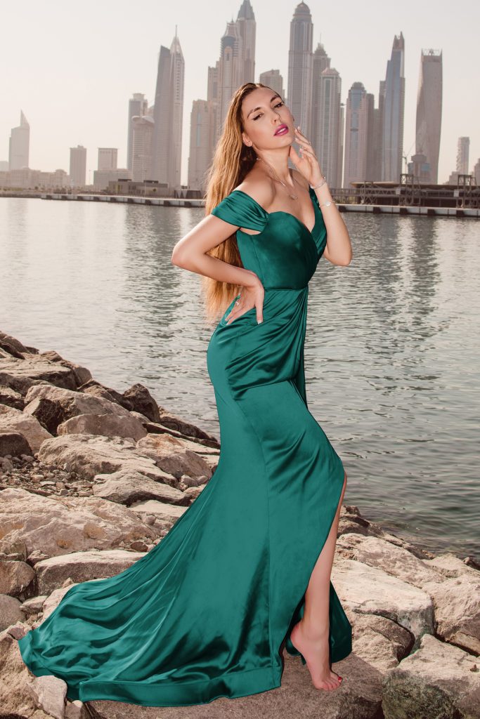 Off-the-Shoulder Floor-Length Satin Formal Mermaid/Trumpet Gown - Tina Holly TYTK016