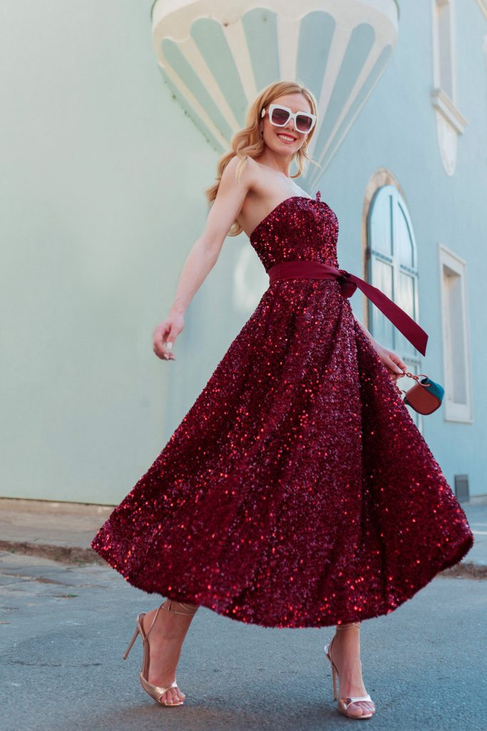 One-Shoulder Tea-Length Sequin Formal A-Line Dress - Tina Holly TYTK047