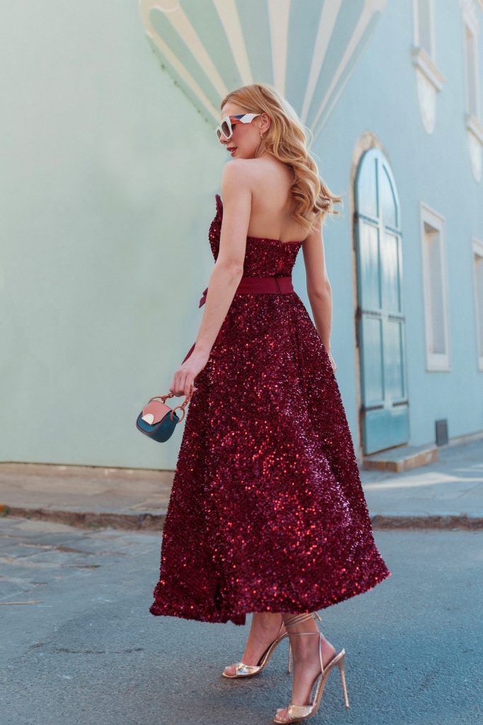 One-Shoulder Tea-Length Sequin Formal A-Line Dress - Tina Holly TYTK047