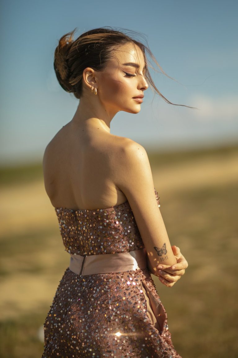 One-Shoulder Tea-Length Sequin Formal A-Line Dress - Tina Holly TYTK047