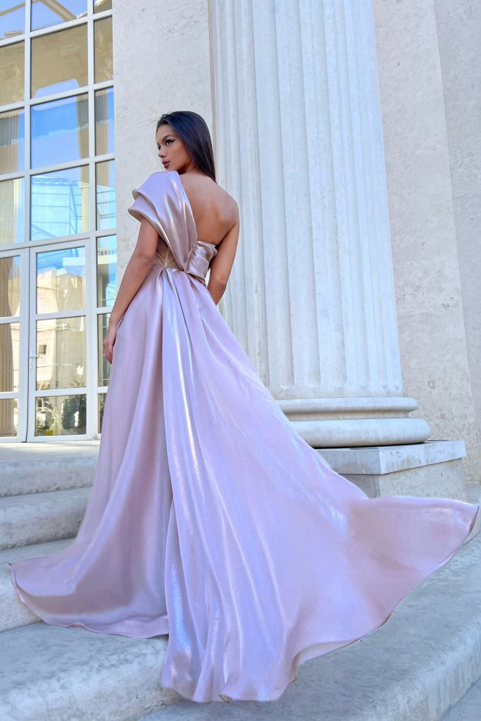 One-Shoulder Floor-Length Satin Formal A-Line Gown - Tina Holly TYTK055