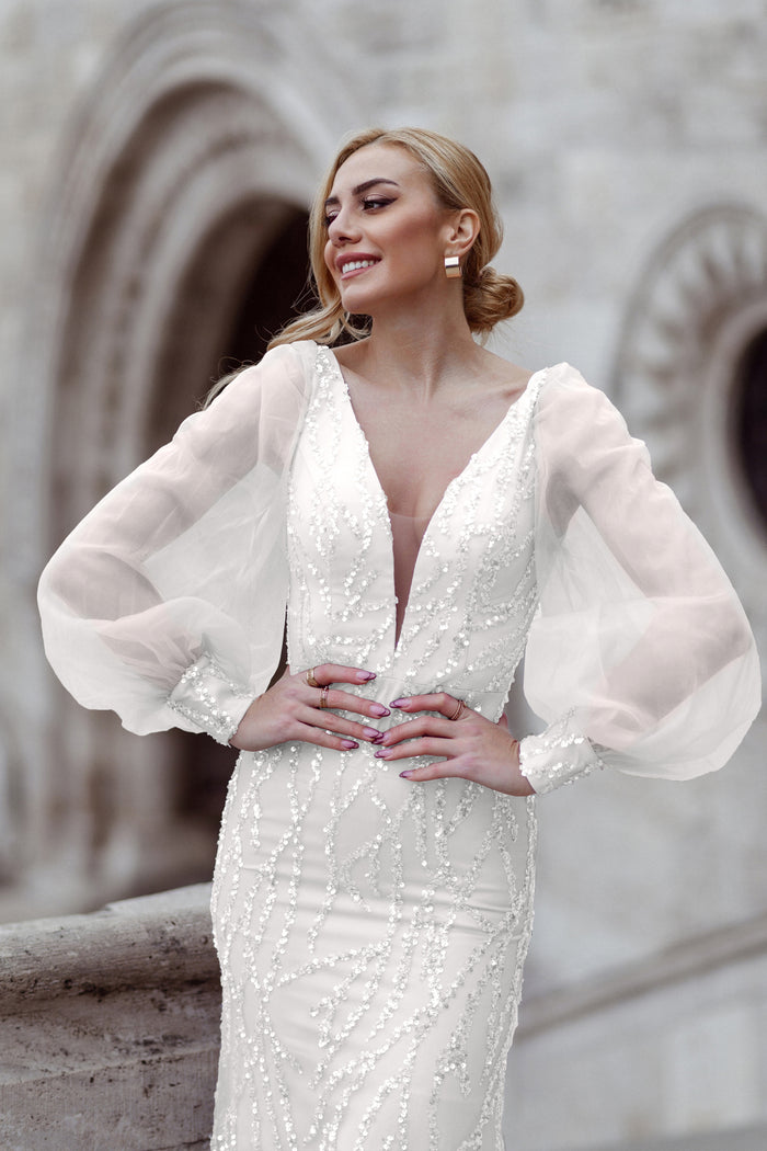 Prom Dresses Beaded Mermaid Long Formal Prom Dress White