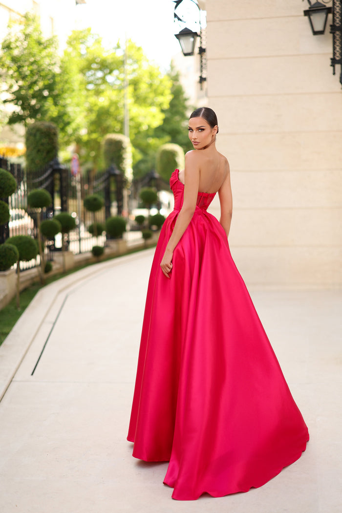 Prom Dresses Ball Gown Long Slit Formal Prom Dress Ruby Red