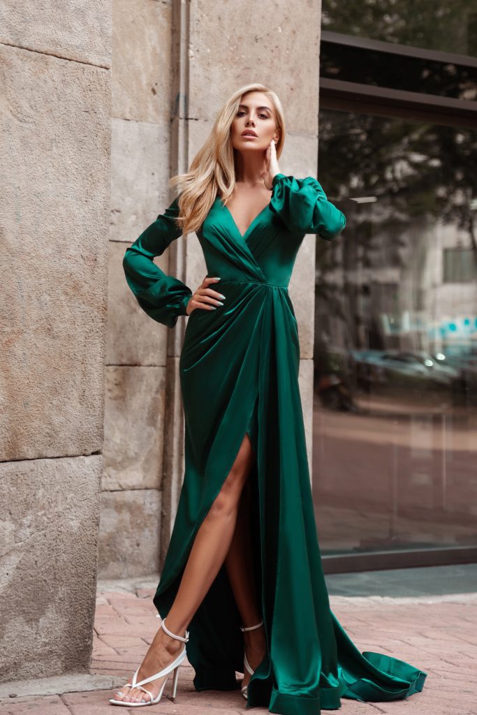 V-Neck Floor-Length Satin Formal Mermaid Gown - Tina Holly TYTK305