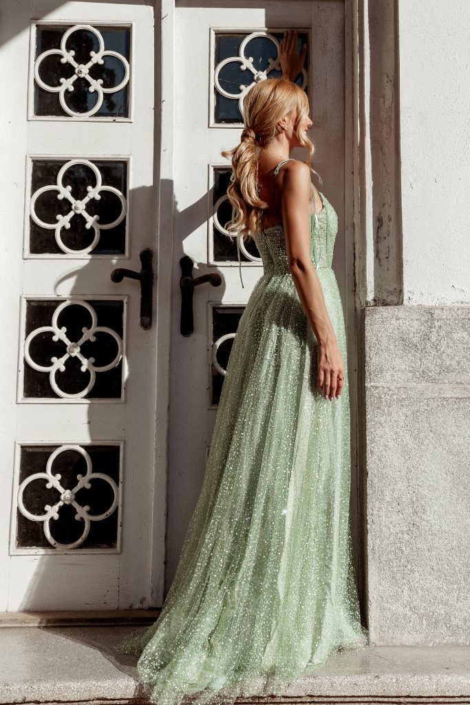 Sweetheart Floor-Length Glitter Tulle Prom A-Line Gown Tina Holly TK311