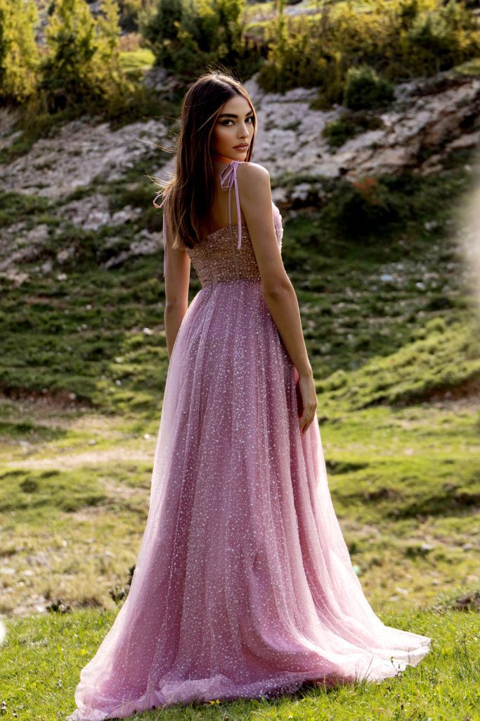 Sweetheart Floor-Length Glitter Tulle Prom A-Line Gown Tina Holly TK311