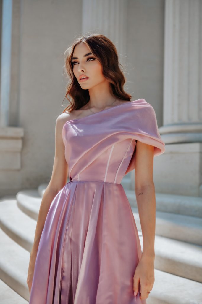 One-Shoulder Tea-Length Organza Formal A-Line Dress - Tina Holly TYTK315