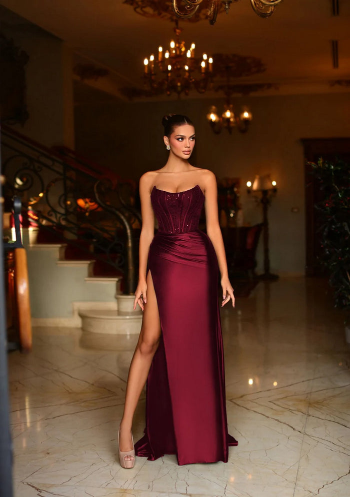 Prom Dresses Long Fitted Lace Formal Prom Dress Burgundy