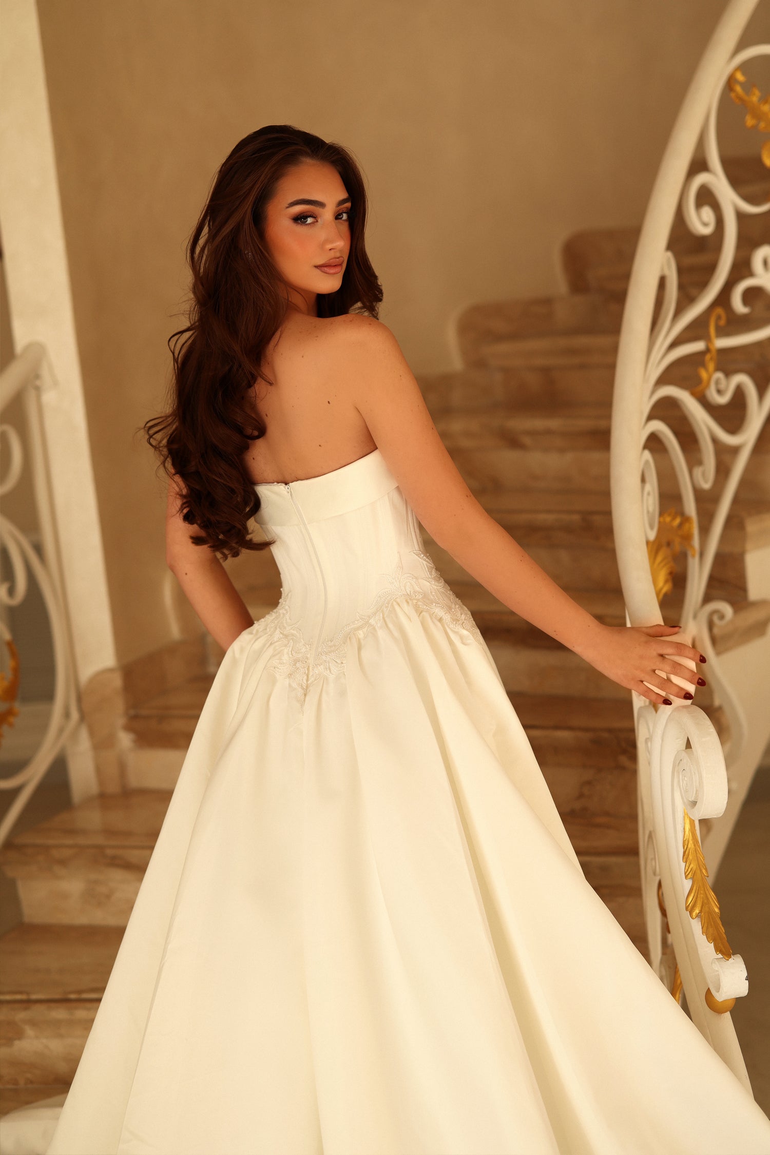 Strapless Straight Neck Floor-Length Satin Wedding Dress A-Line Tina Holly TK800