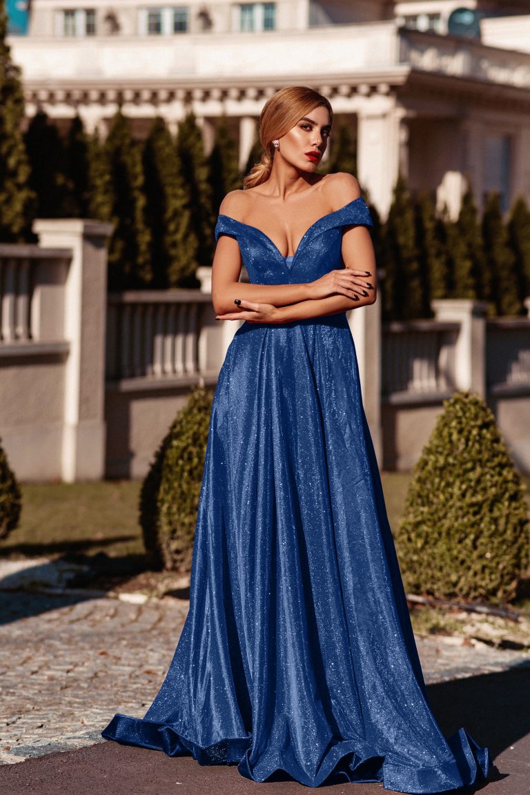 Off-the-Shoulder Floor-Length Sequin Formal A-Line Gown - Tina Holly TYTW028