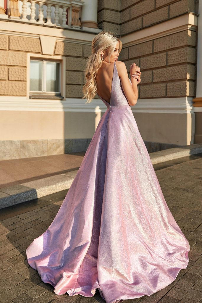 V-Neck Floor-Length Satin Formal A-Line Gown Tina Holly TW070