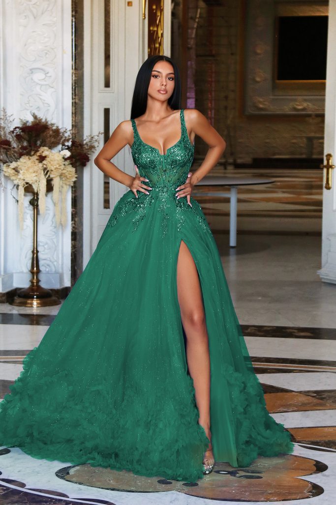Prom Dresses Long Formal Corset Beaded Prom Dress Emerald Green