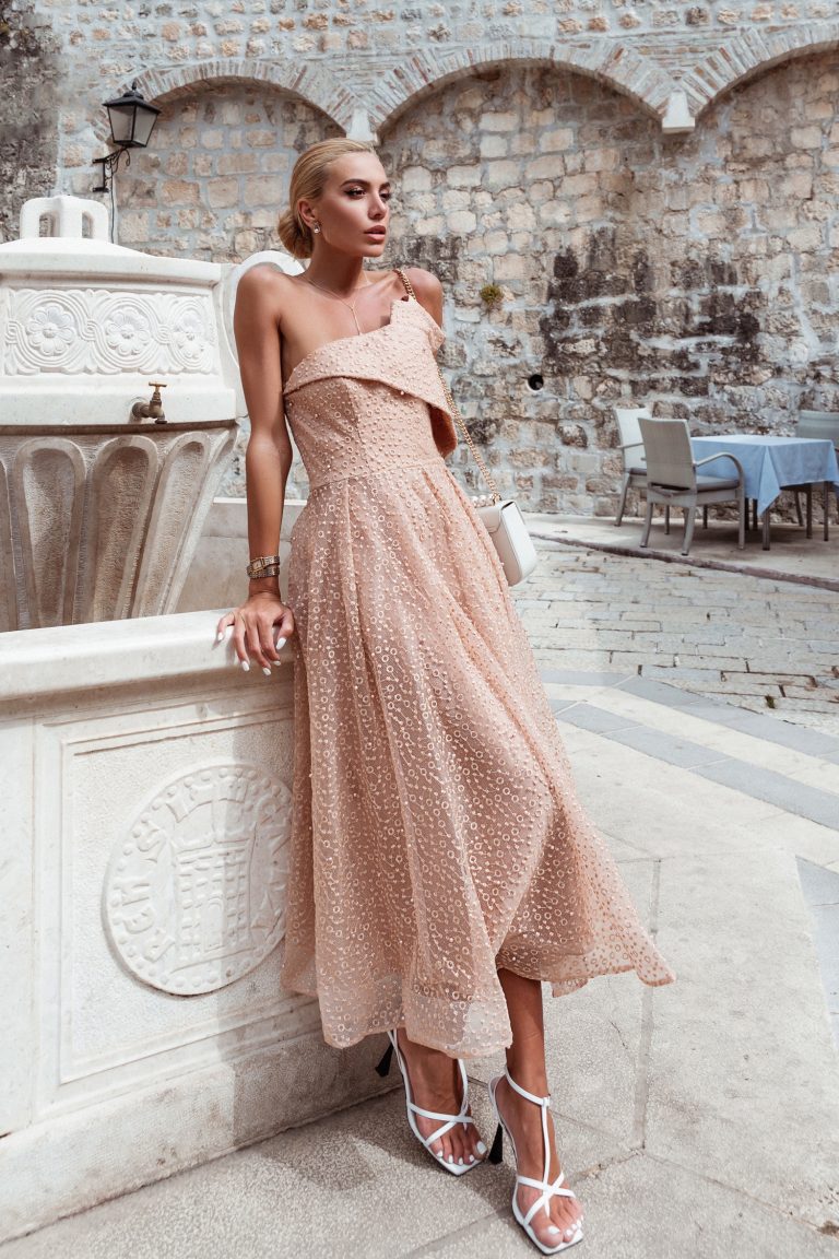 One-Shoulder Tea-Length Tulle Formal A-Line Dress - Tina Holly TYTW620