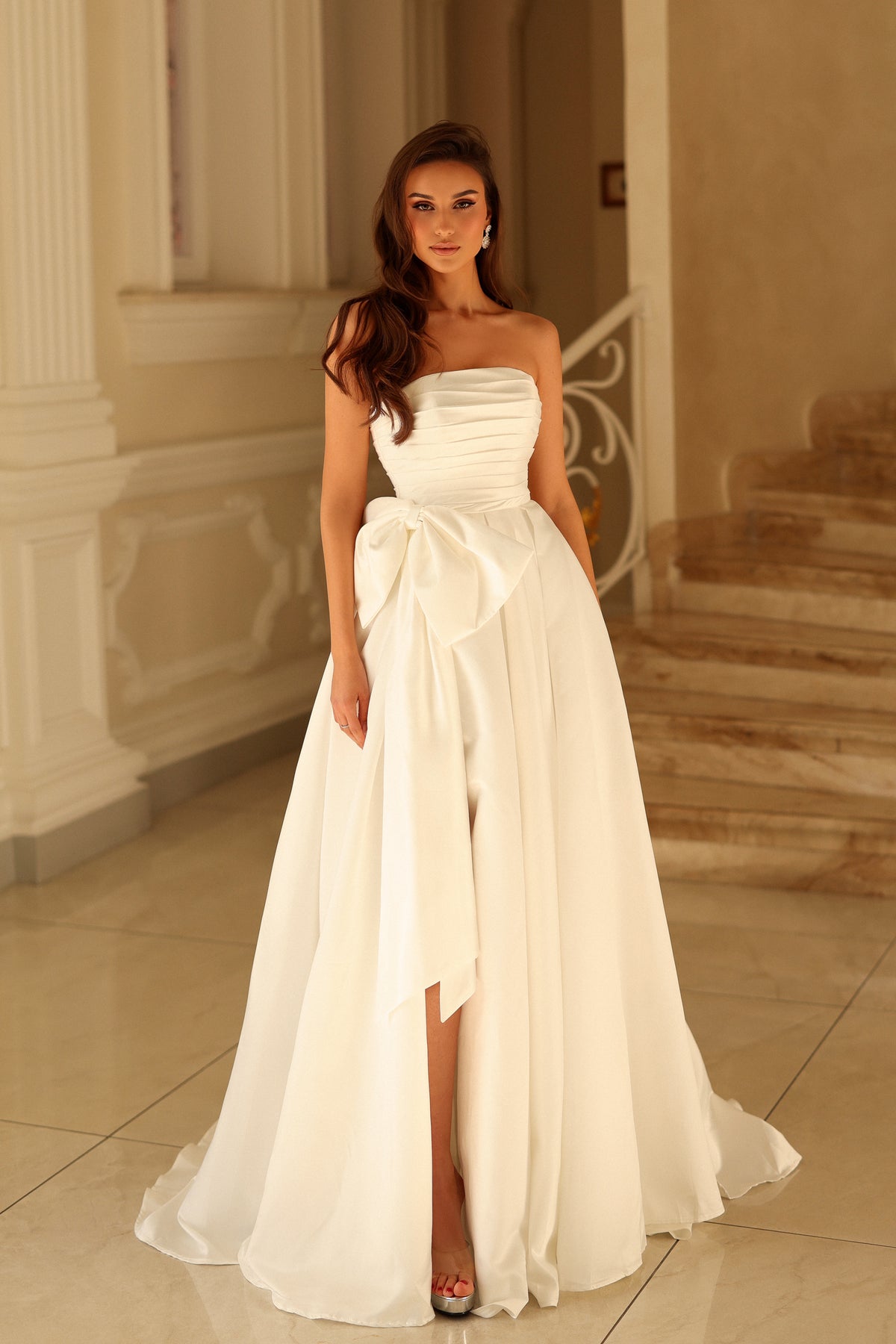 Strapless Straight Neck Floor-Length Satin Wedding Ball Gown Tina Holly TW621
