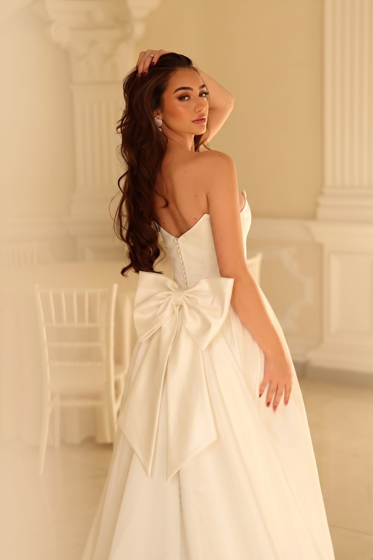 Strapless Straight Neck Floor-Length with Train Satin Wedding Dress A-Line Tina Holly TW622