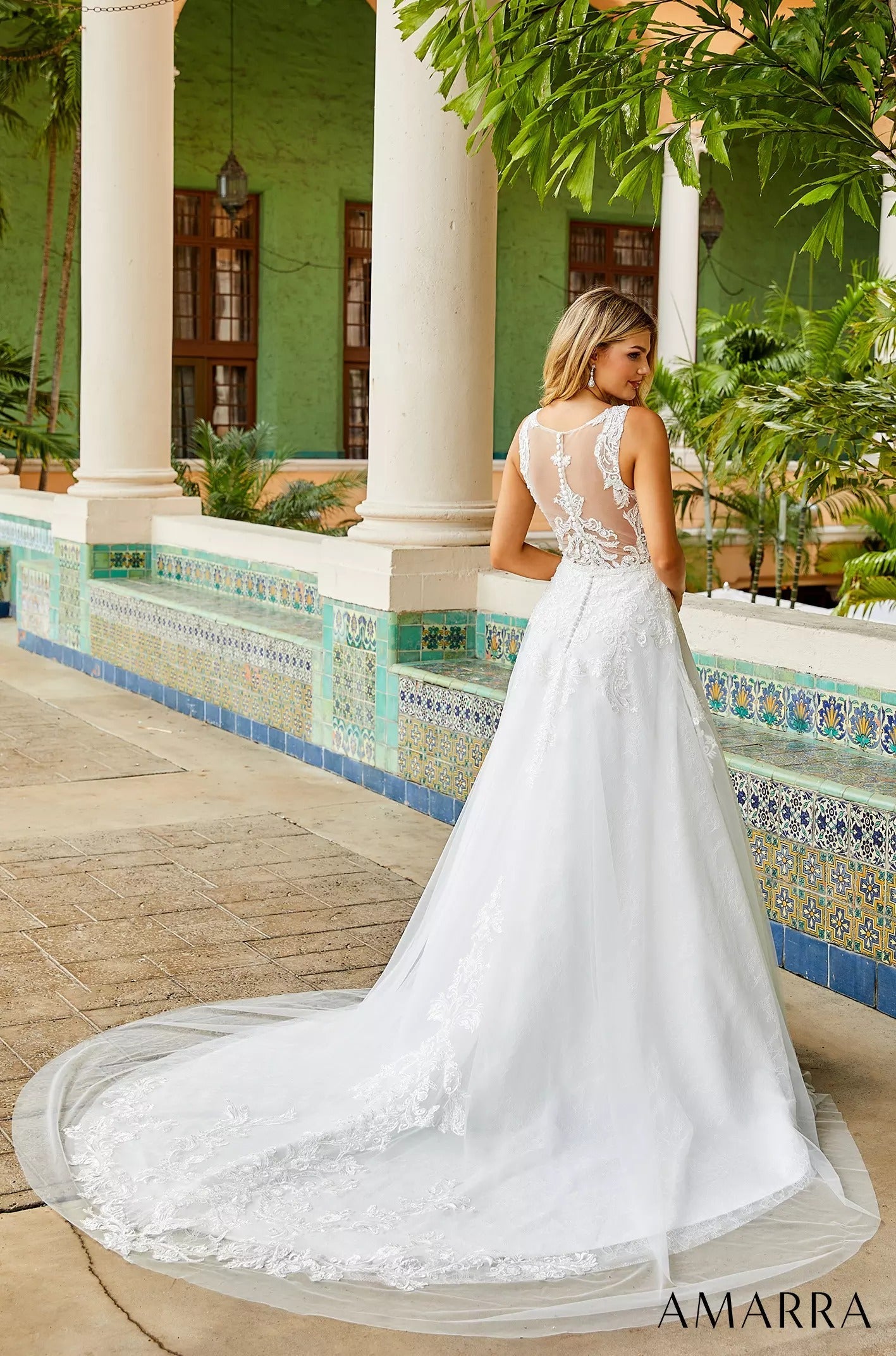 Wedding Dresses Lace Applique Long A Line Bridal Wedding Dress Amarra 7035 Ivory/Ivory