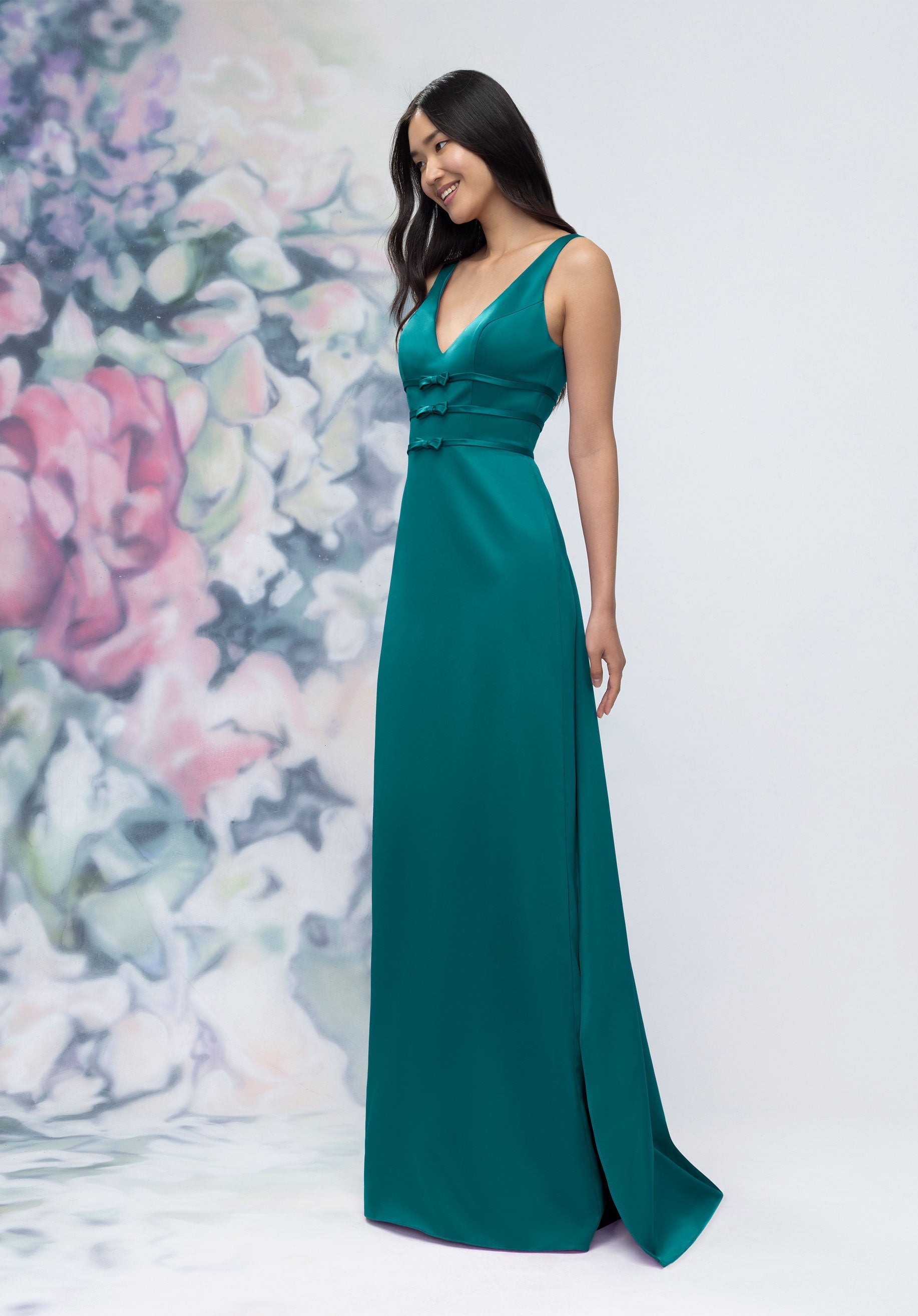 Formal Dresses Formal Long Slit Dress Teal-Satin-3030013-Train