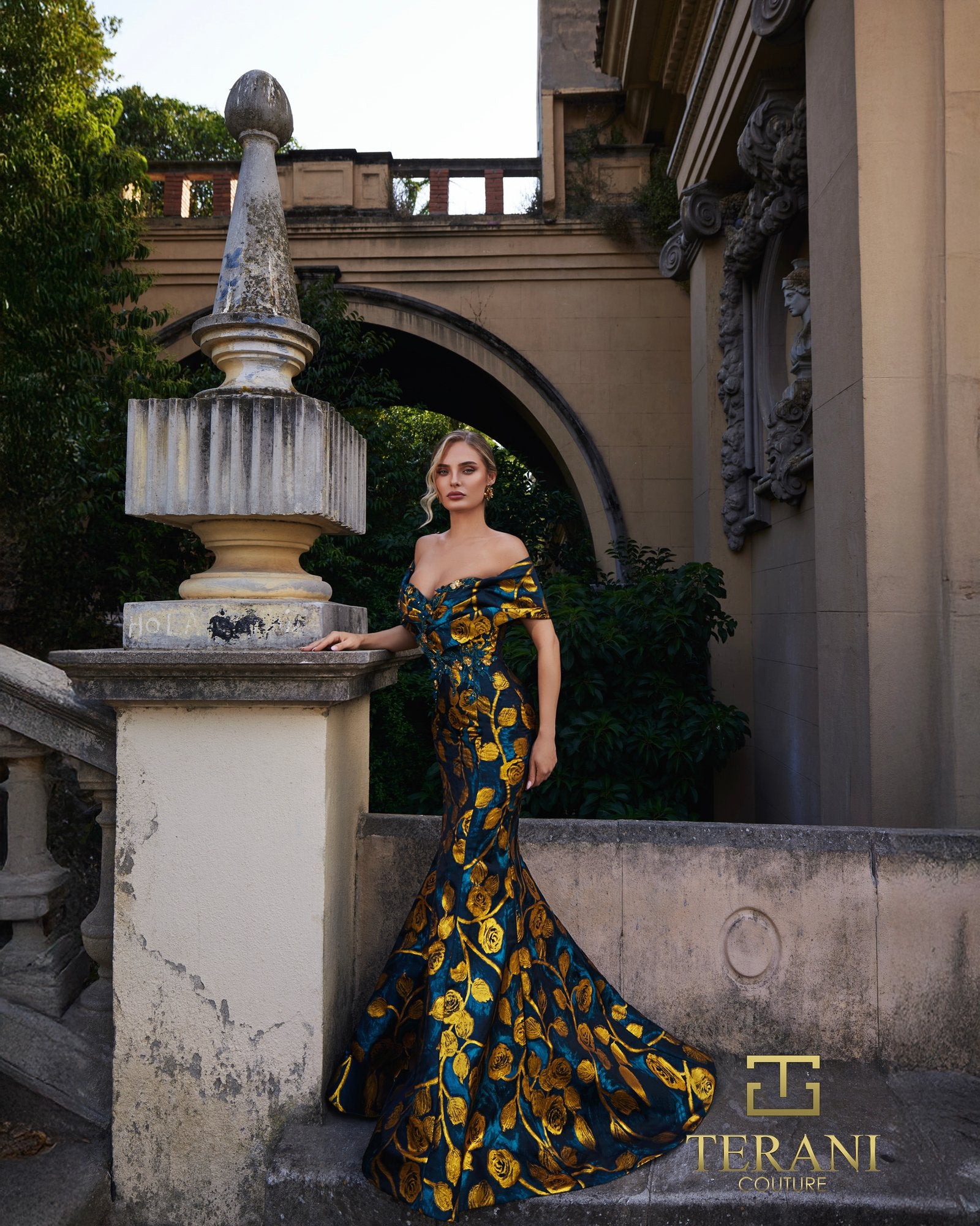 Prom Dresses Mermaid Evening Long Formal Prom Dress Teal Gold-Jacquard-261E6273-Fitted