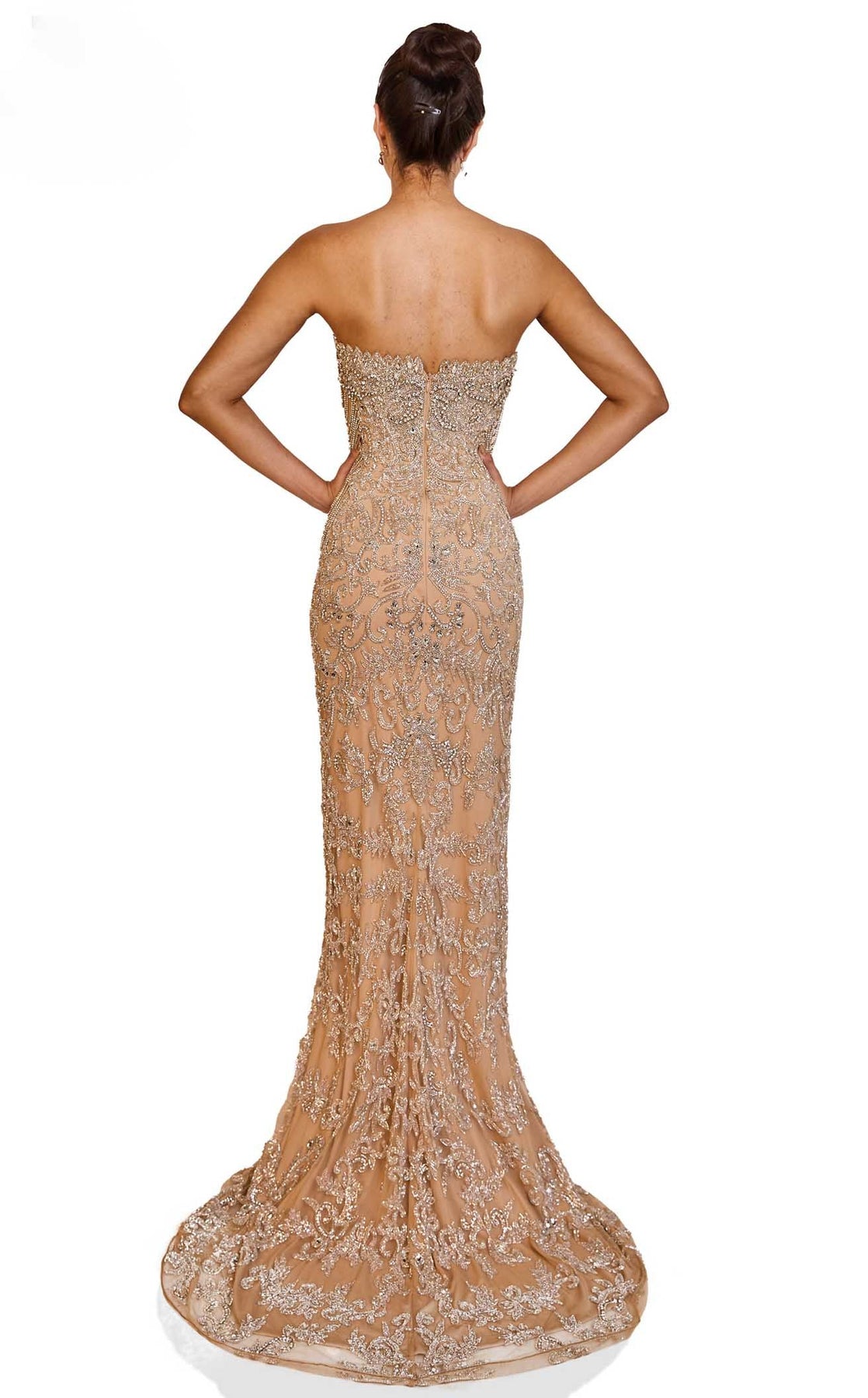 Prom Dresses Fitted Long Evening Formal Prom Dress Silver Nude
