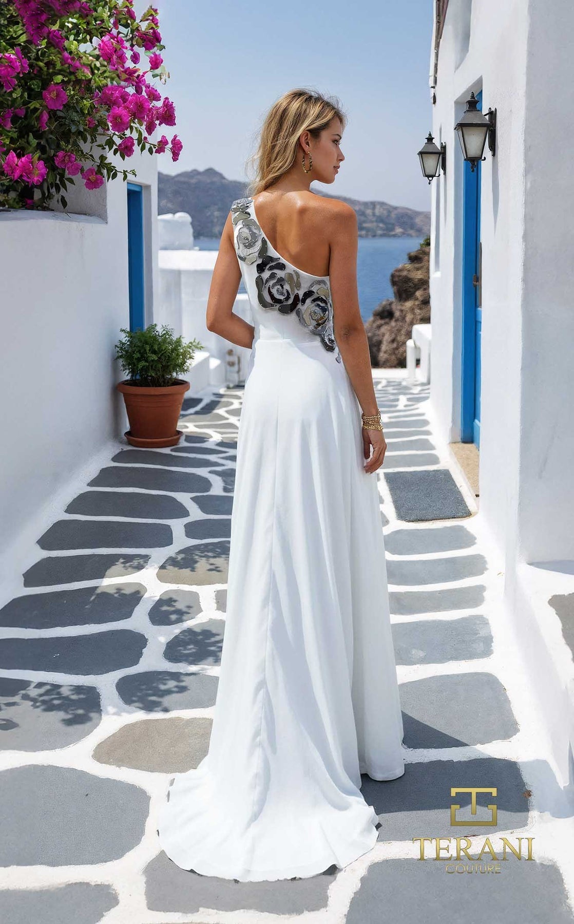 Prom Dresses A Line Long Formal 3D Floral Applique Prom Dress IVORY