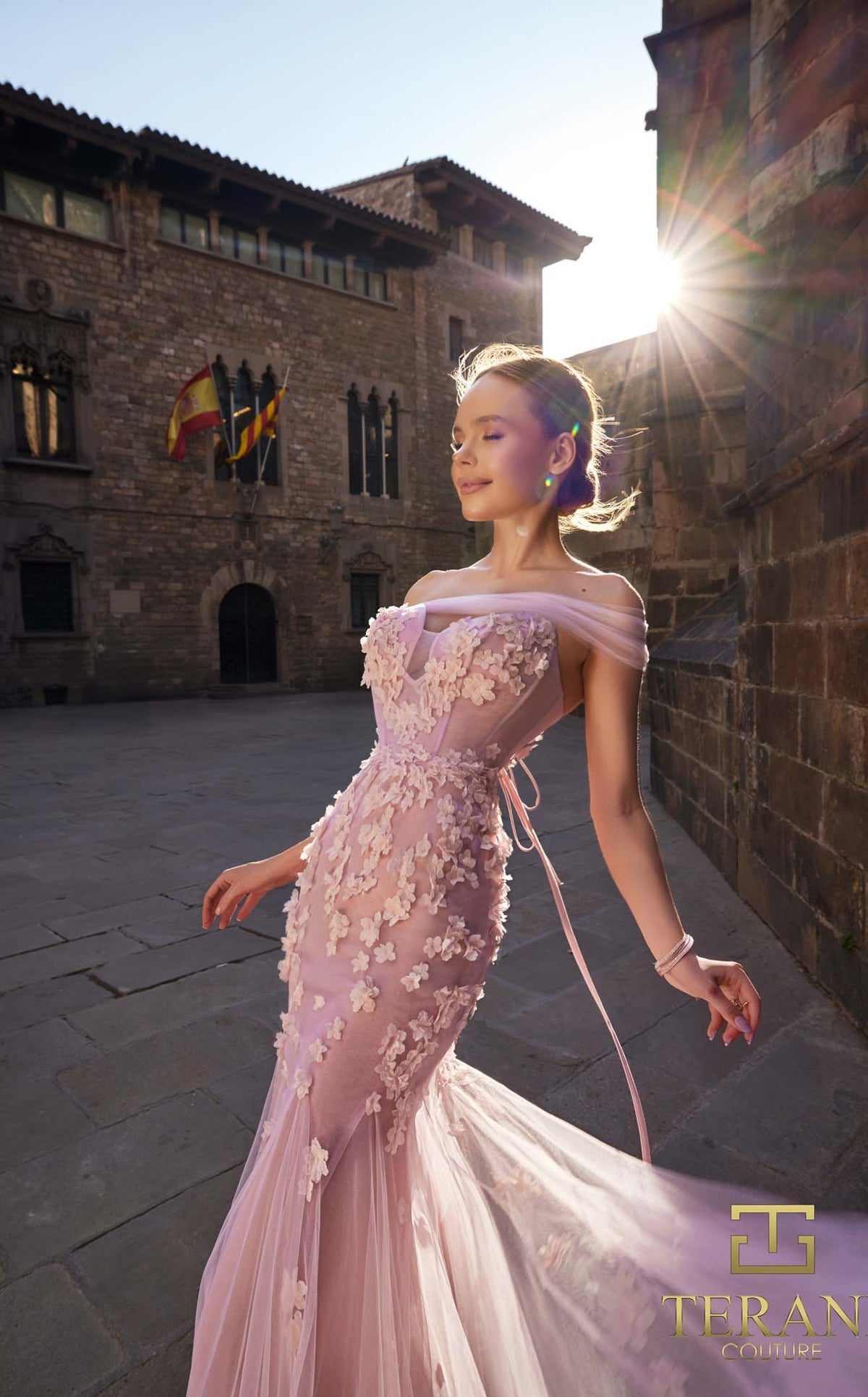 Prom Dresses Long Formal 3D Floral Applique Mermaid Prom Dress PINK