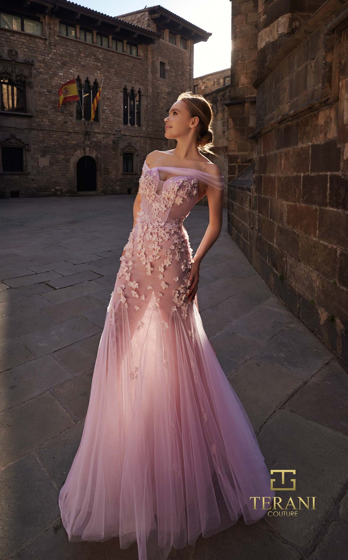 Prom Dresses Long Formal 3D Floral Applique Mermaid Prom Dress PINK