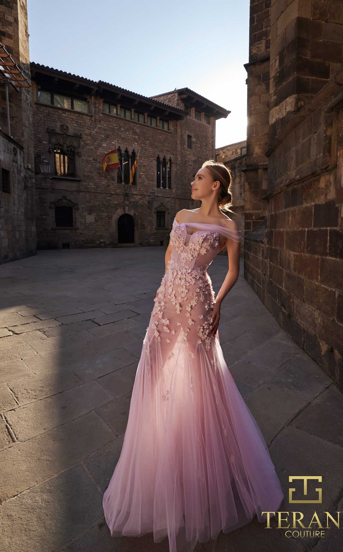 Prom Dresses Long Formal 3D Floral Applique Mermaid Prom Dress PINK