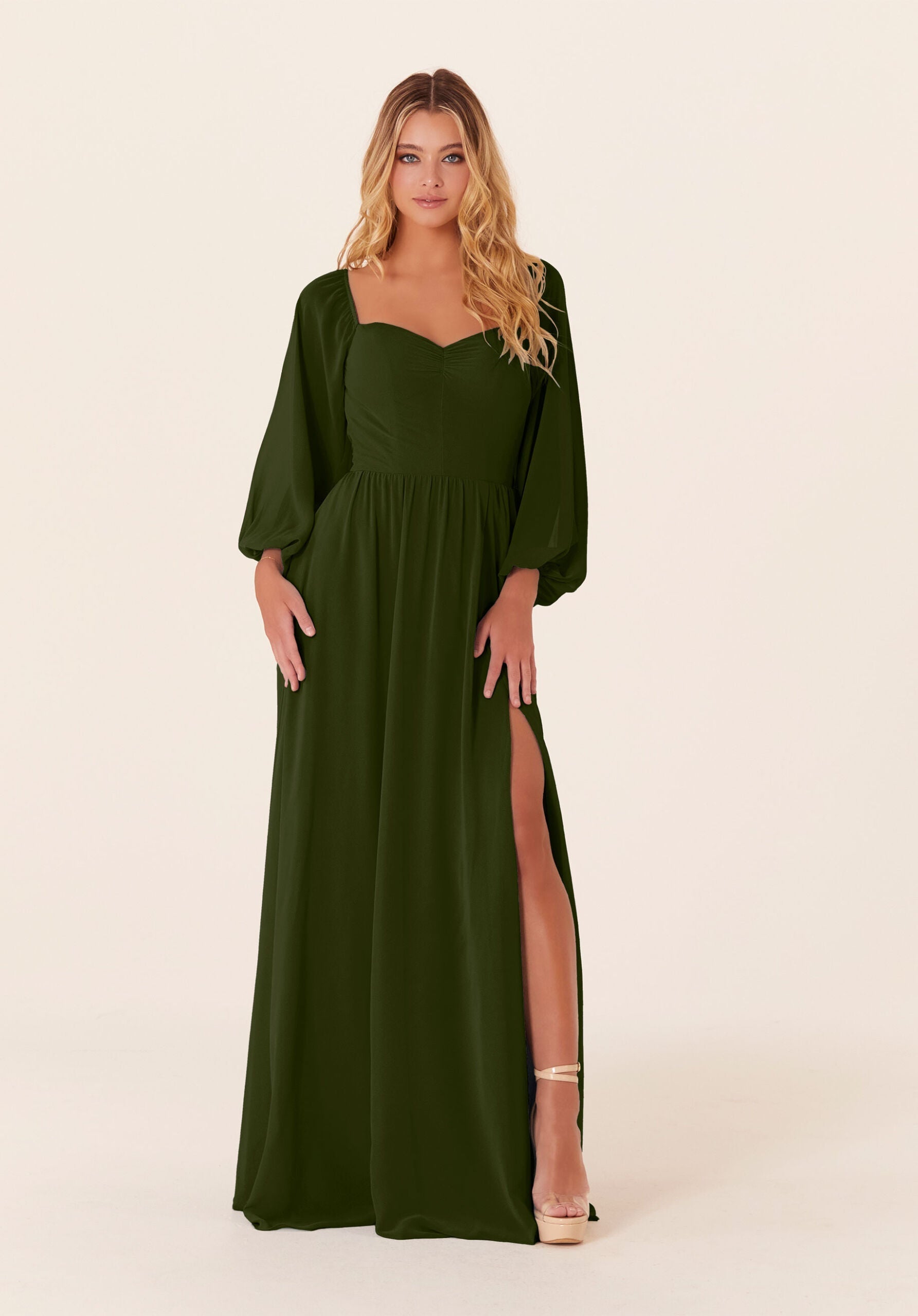 Mother of the Bride Dresses Formal Long Sleeve Mother of the Bride Dress Thyme-Chiffon-21830-Pleated