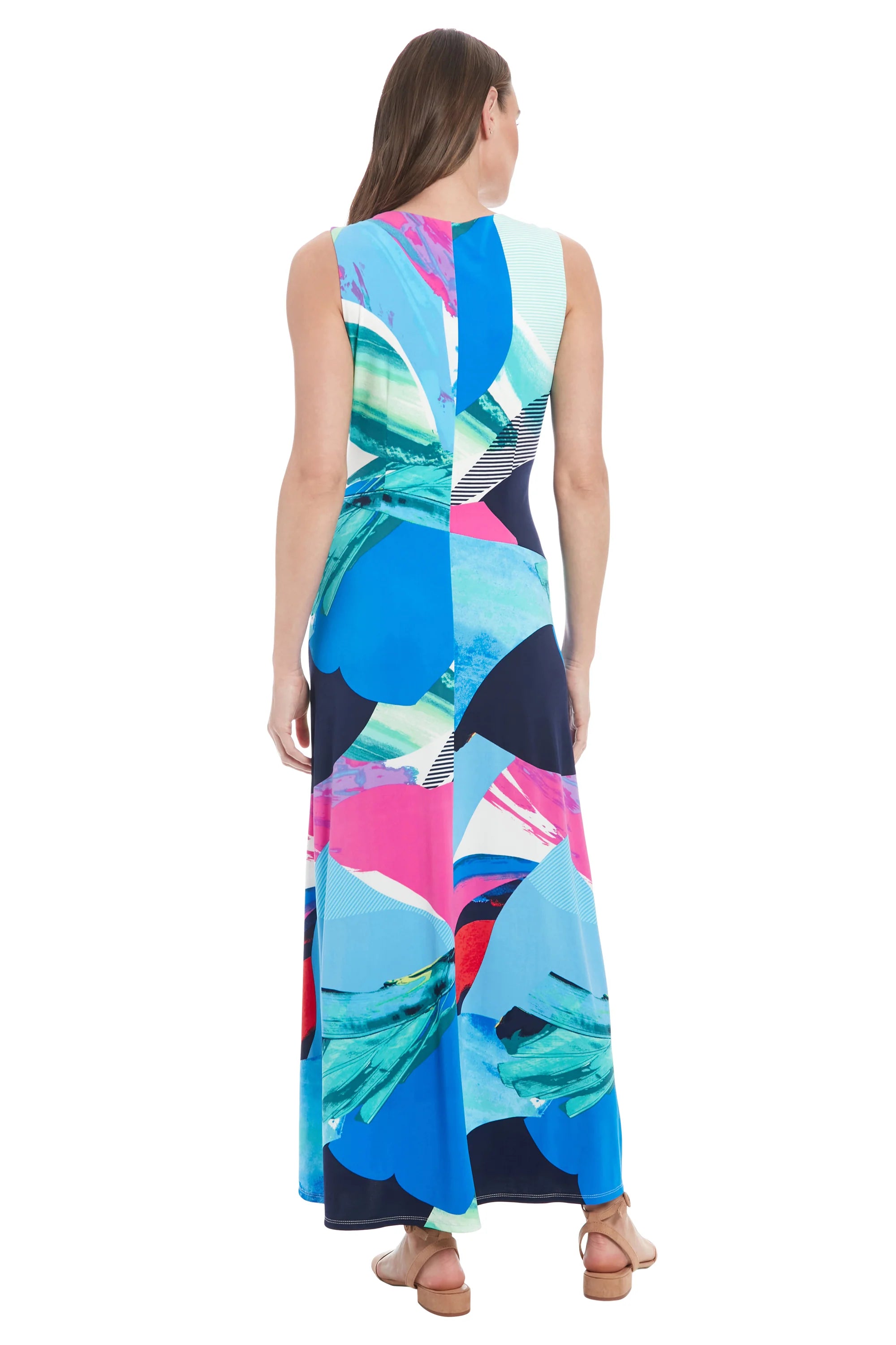 London Times Shirred Wrap Sleeveless Maxi Dress T10311M