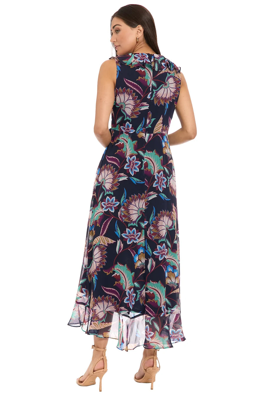 New Ruffle Hem Maxi Dress In Navypurple London Times T10581M