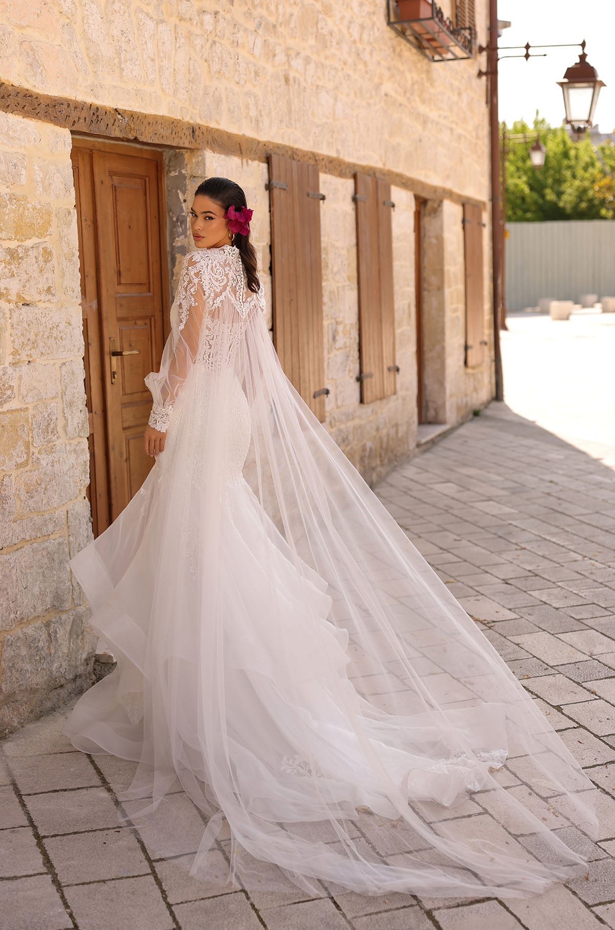 Wedding Dresses Long Sleeve Cape Fitted Wedding Dress Amarra 84216 Ivory/Ivory