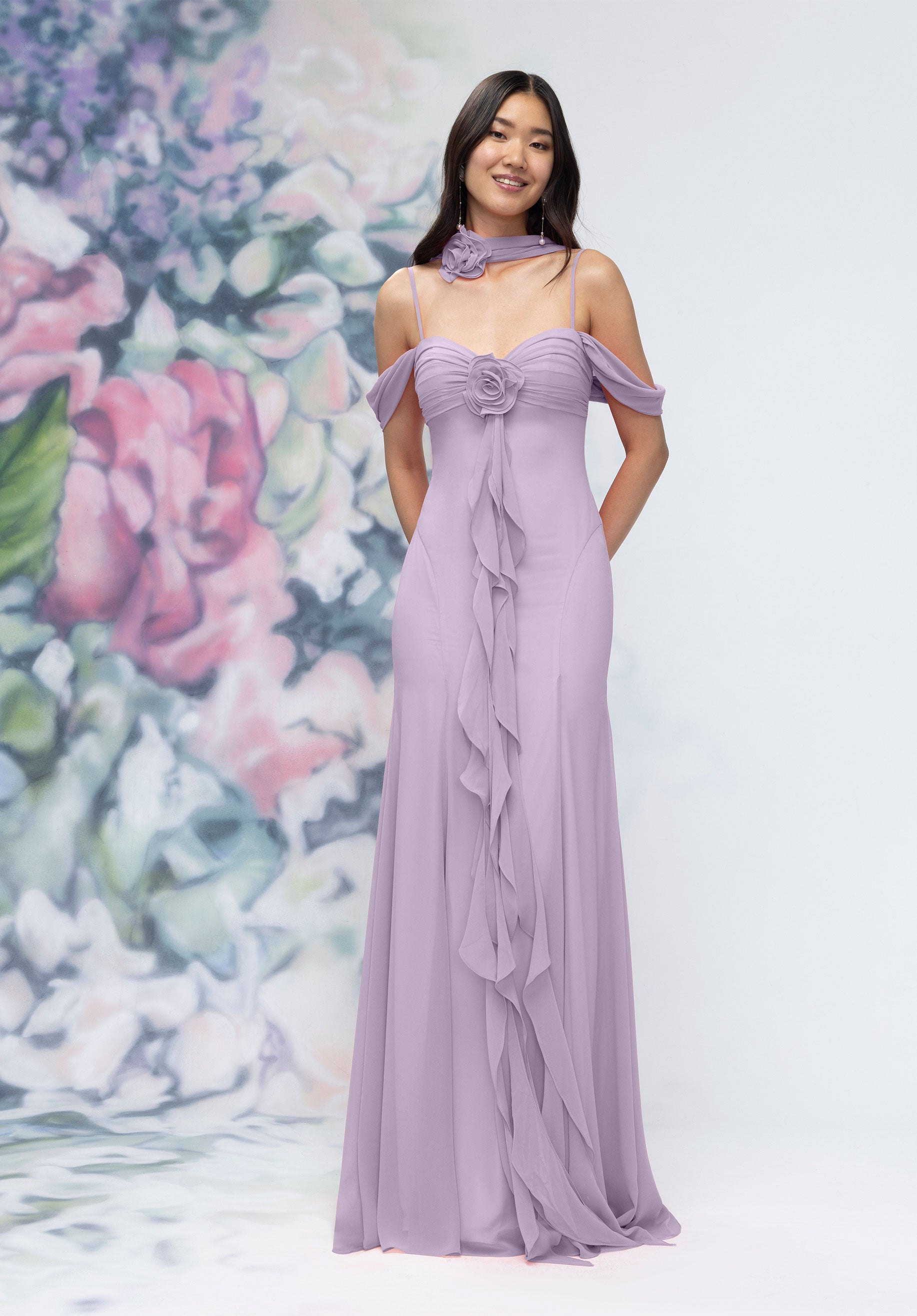 Formal Dresses Floral Formal Long Ruffle Evening Dress Violet-Chiffon-3030000-Ruffle
