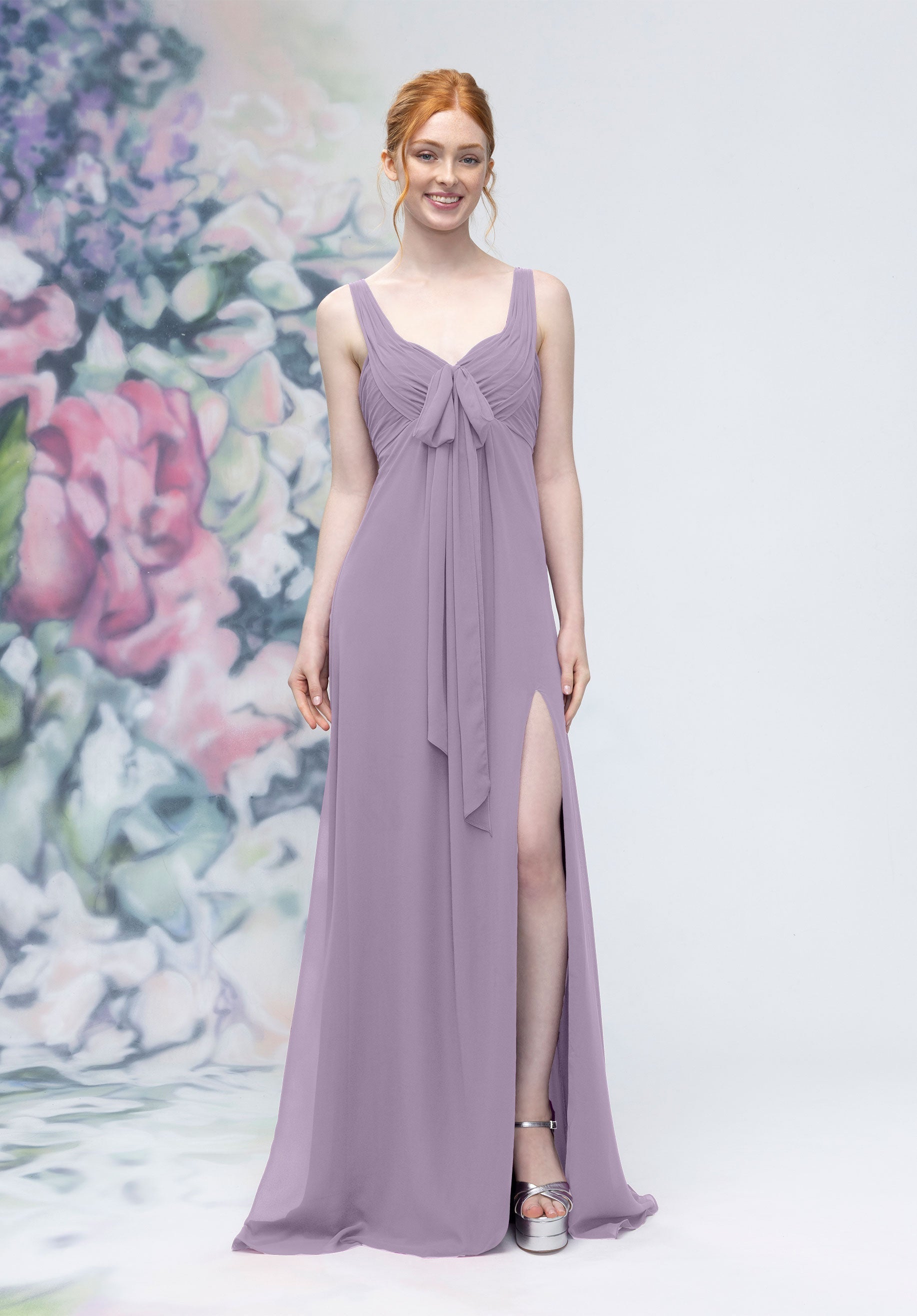 Formal Dresses A Line Formal Long Slit Dress Violet-Chiffon-3030009-Pleated