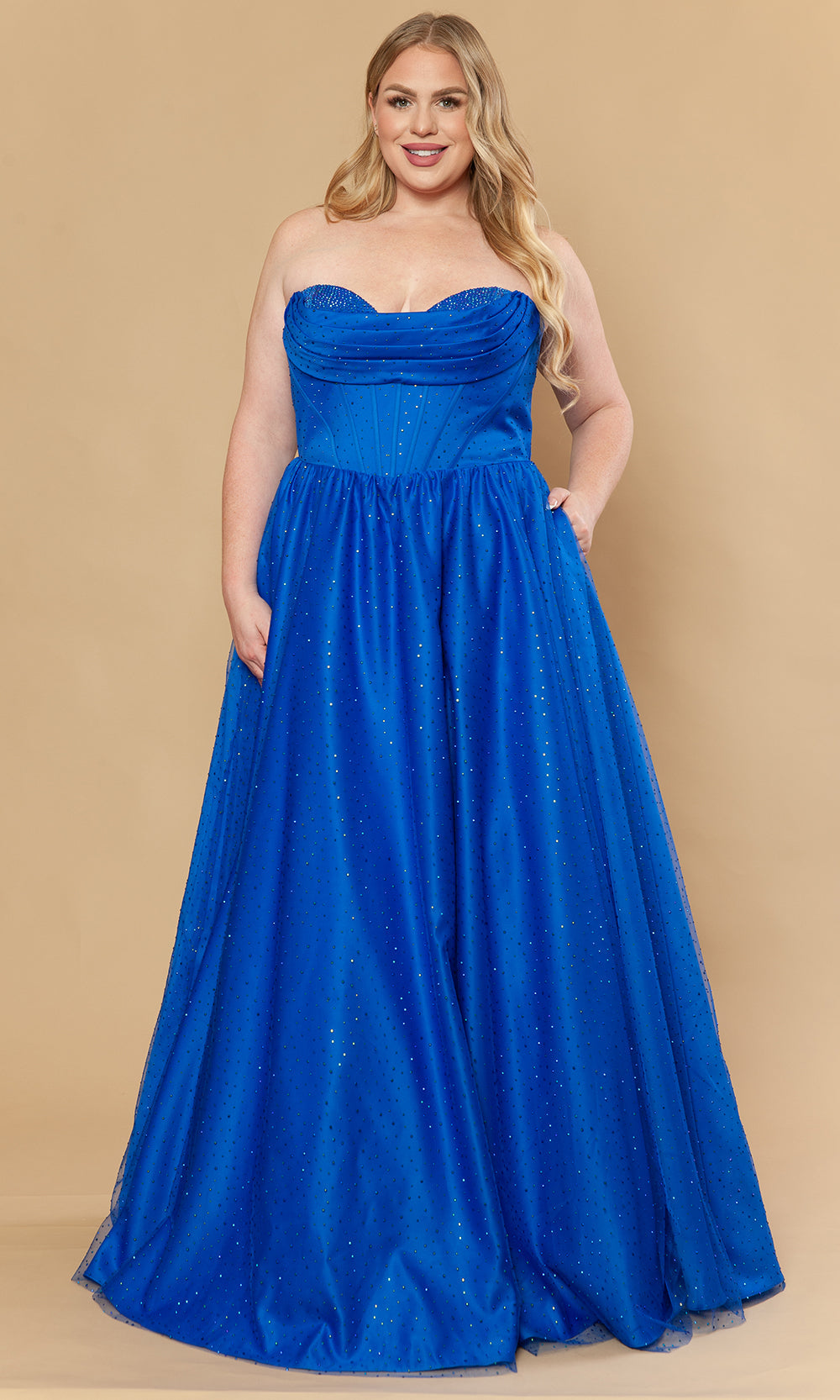 Royal Strapless Sweetheart A-Line Gown with Scattered Rhinestones Poly USA W1236
