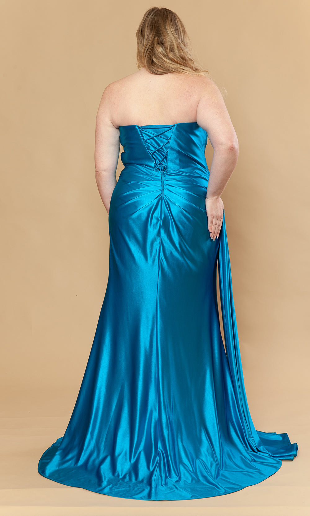 Peacock Strapless Ruched Sweetheart Floor-Length Gown with Side Slit Poly USA W1248