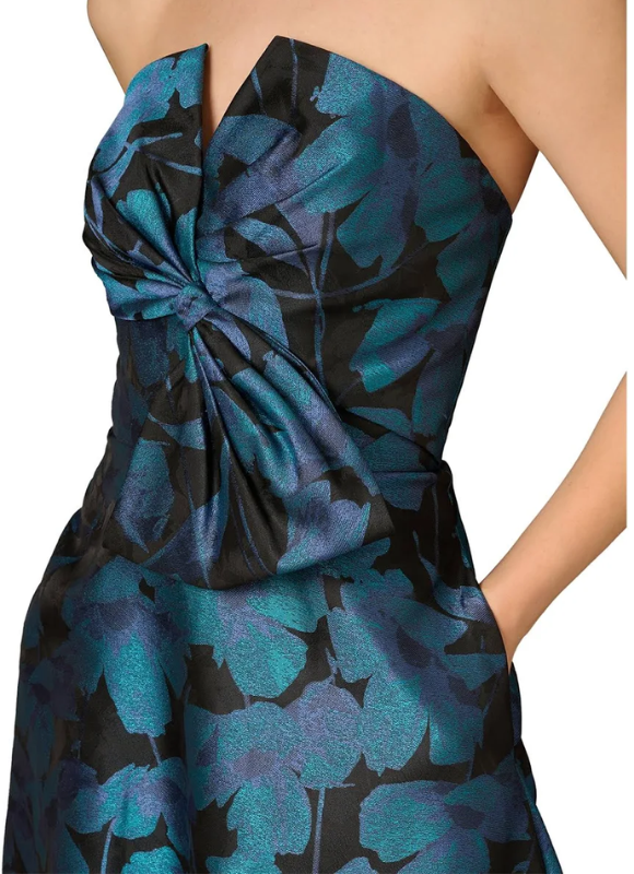 Blue Multi Aidan Mattox MD1E209071 Sweetheart Midi Jacquard Cocktail Front Bow