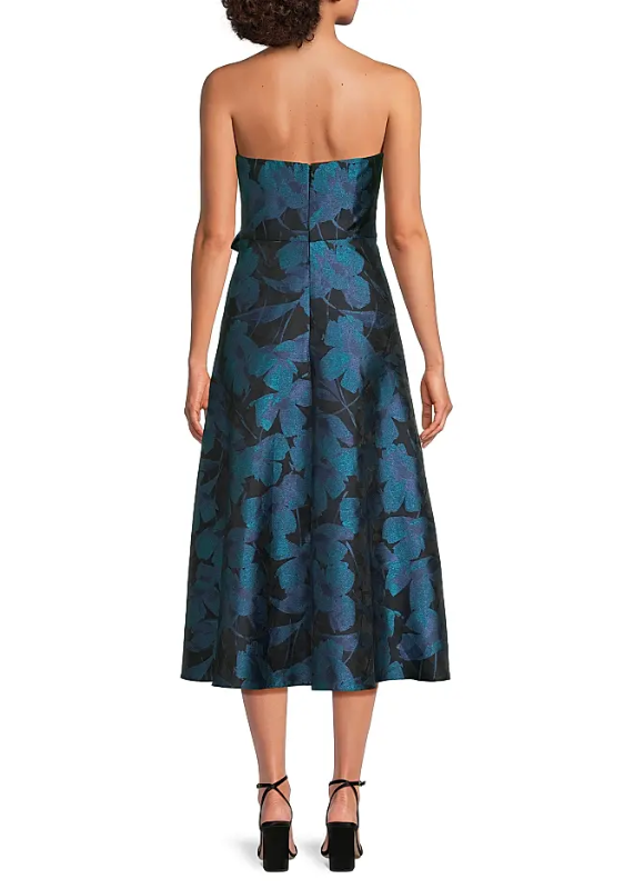 Blue Multi Aidan Mattox MD1E209071 Sweetheart Midi Jacquard Cocktail Front Bow