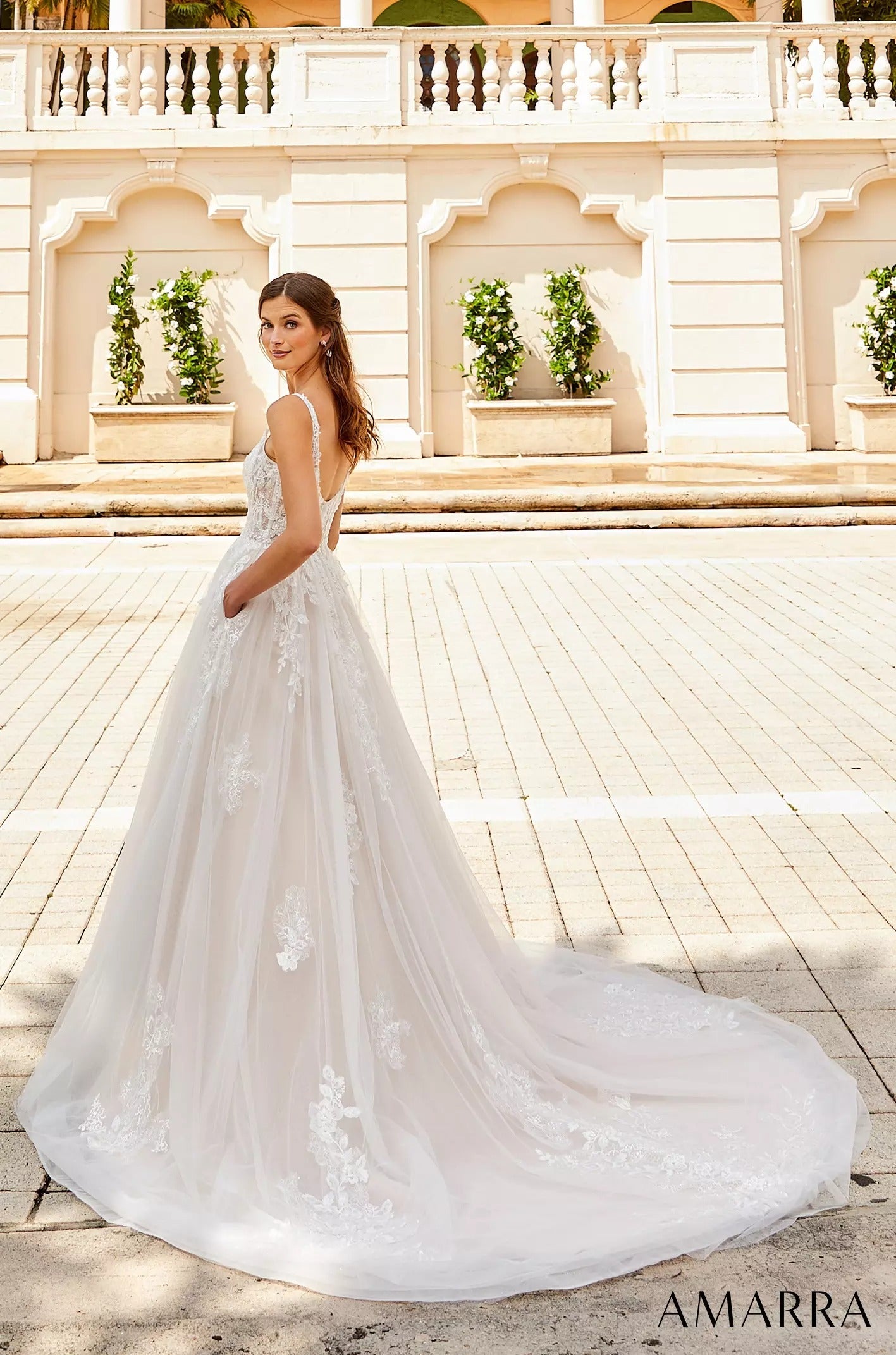 Wedding Dresses Ball Gown Lace Floral Long Wedding Dress Amarra 84363 Ivory/Nude
