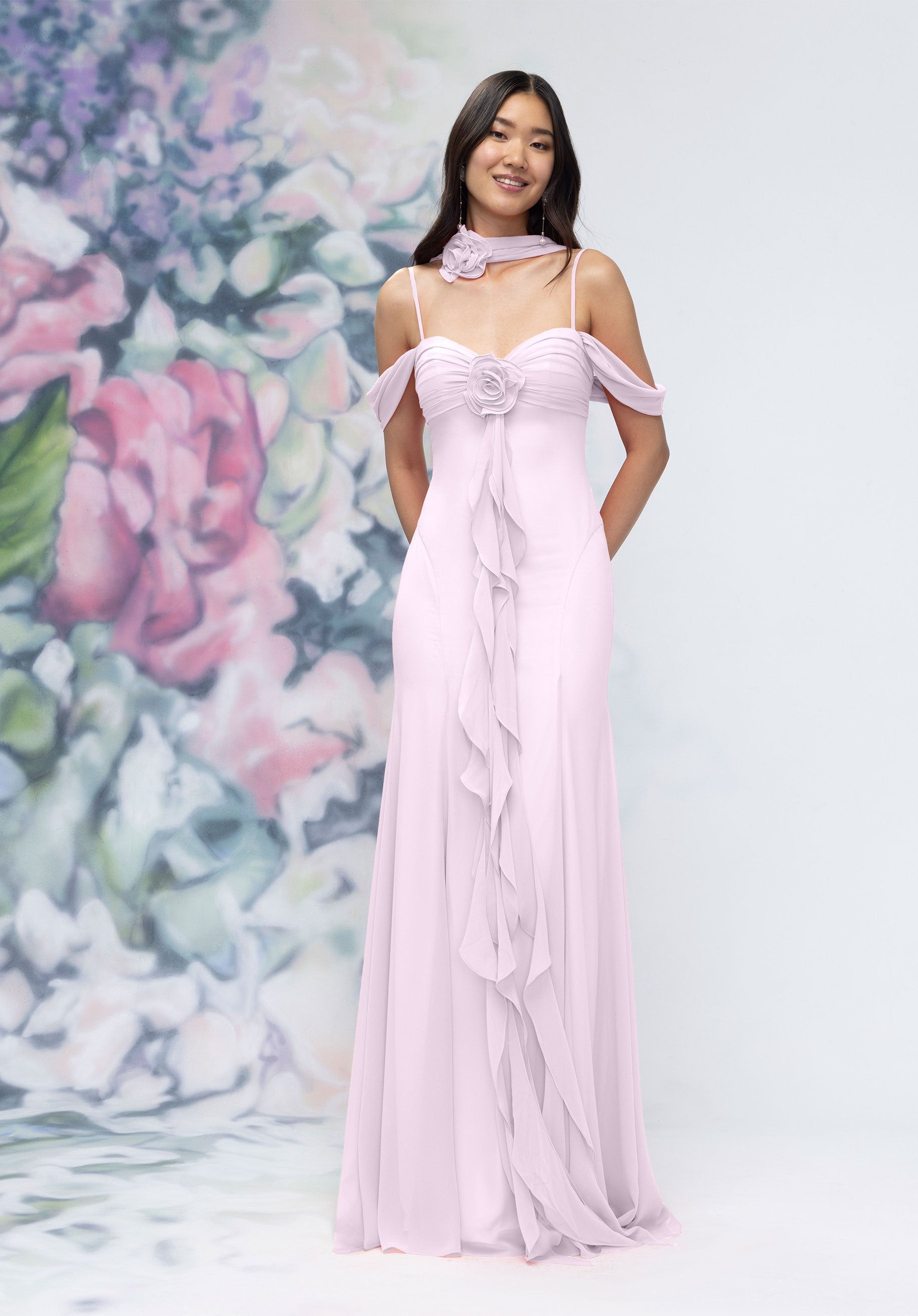 Formal Dresses Floral Formal Long Ruffle Evening Dress Wisteria-Chiffon-3030000-Ruffle